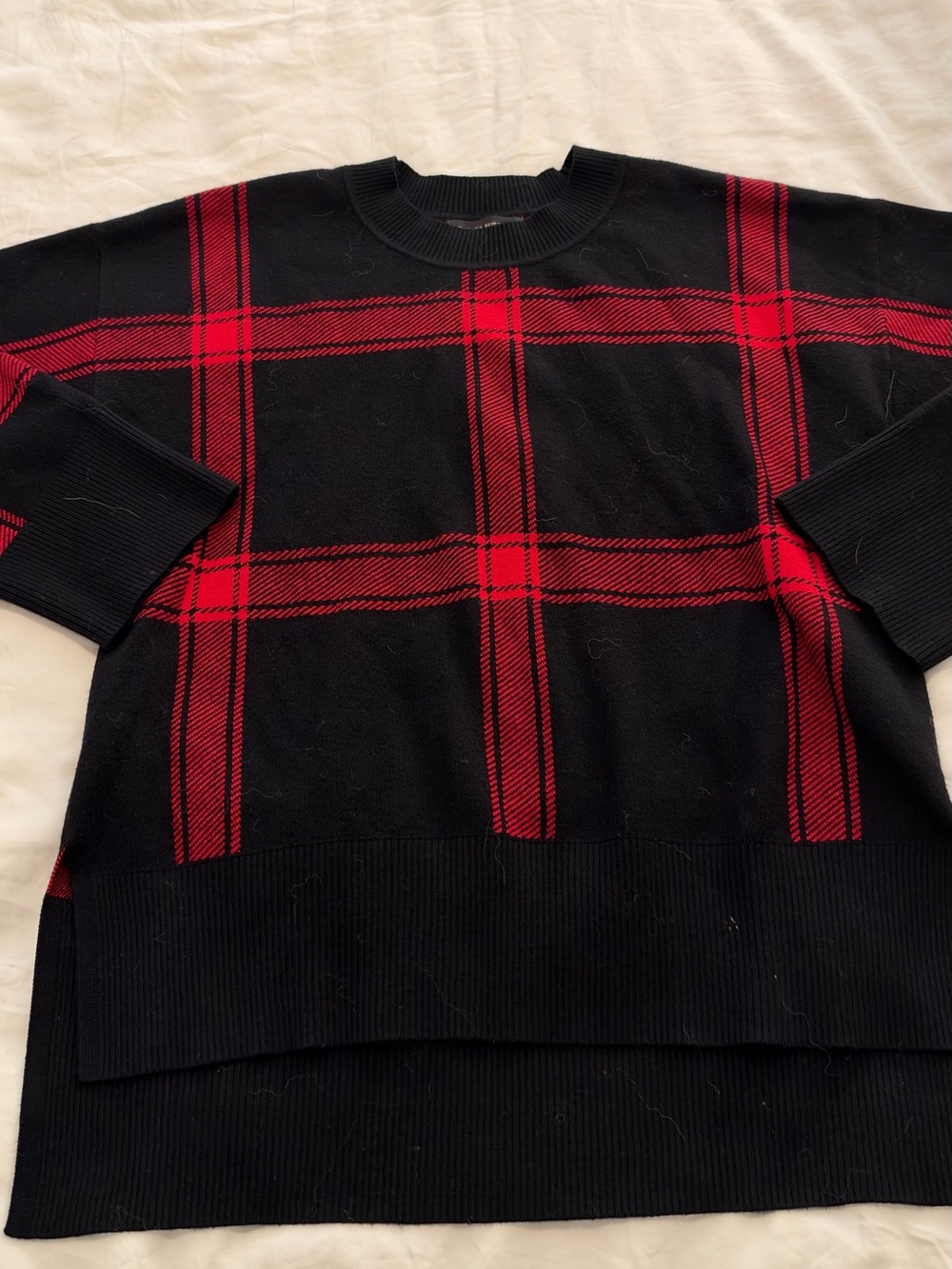 Banana Republic Black Crewneck Sweater with Red Plaid